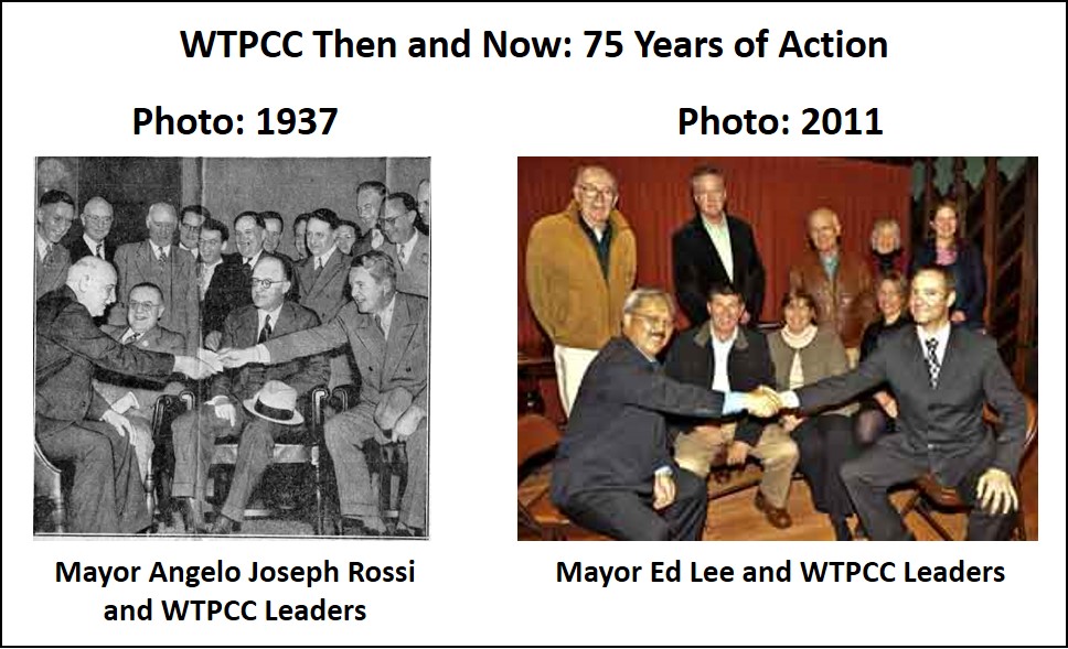 1937 and 2011 pictures of WTPCC leaders with the SF Mayor